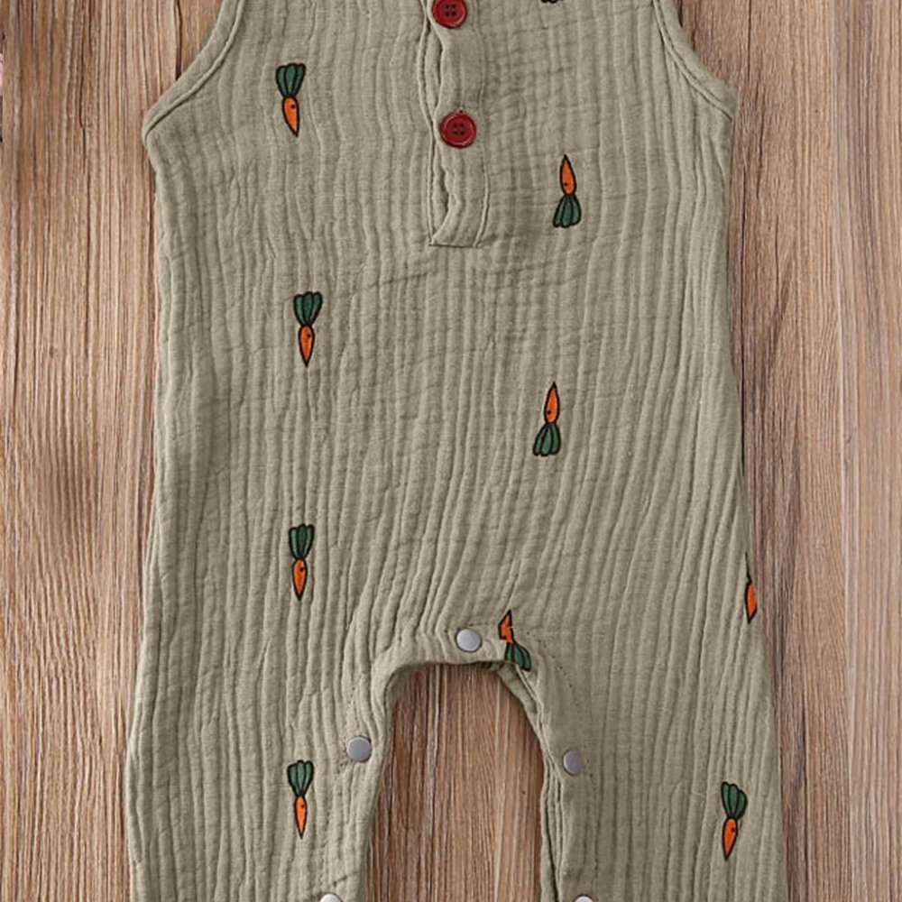 Olive Green Carrot Muslin Cotton Sleeveless Baby Romper